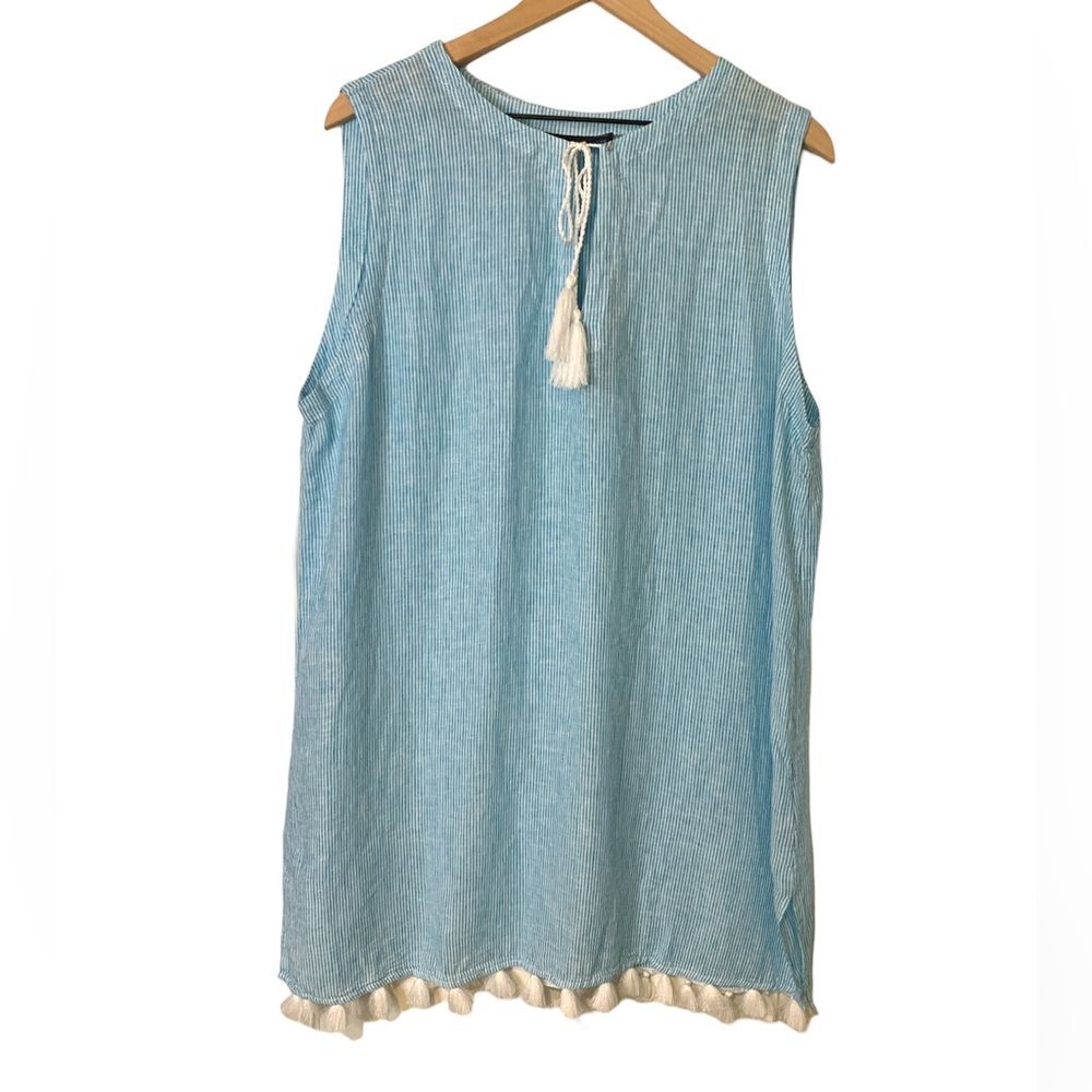 NWT Tahari Blue White Stripe Linen Blend Dress/Swim Coverup. Size Large